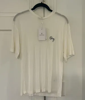 NWT NEW Anine Bing White Cursive T Shirt Ivory XS Oversized thumbnail 3