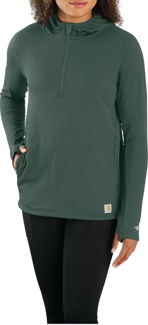 🆕Carhartt Women's Forest Green Force Relax Fit Half Zip Hooded T-Shirt S🆕 thumbnail 1