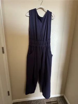 Free People Jamie Jumpsuit Sz Small Navy Blue Open Back Boho thumbnail 4