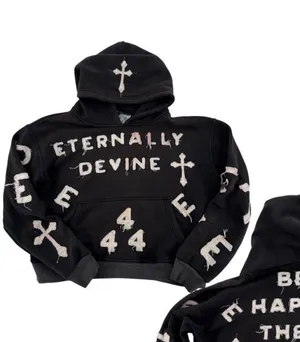 Eternally Devine Hoodie Sweatshirt Distressed Religious Cross Novelty Grunge thumbnail 1