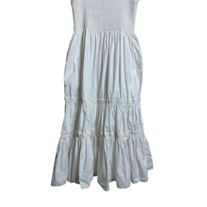 O.P.T Daphne Smocked Square Neck Puff Sleeve Cotton Dress size L Midi White thumbnail 5
