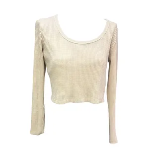 Madewell Women's Cream Waffle Knit Long Sleeve Crop Top Size L thumbnail 2