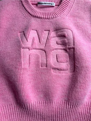 Alexander Wang Debossed Stacked Logo Cropped Sweater Pink, Size XS thumbnail 8