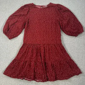 Melrose and Market Polka Dot Dress Women's X-Small Burgundy 3/4 Sleeve Drop Hem thumbnail 1