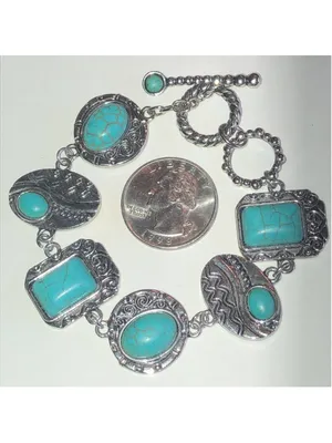 Turquoise Color and Silver Tone Boho Western Bracelet thumbnail 5
