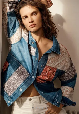 Anthropologie Faria Patchwork Denim Trucker Jacket thumbnail 1