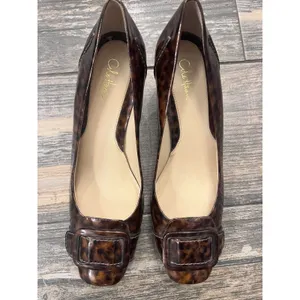 Cole Haan Womens Leopard Patent‎ Leather Square Toe Heel - Size 8B Flaws thumbnail 2