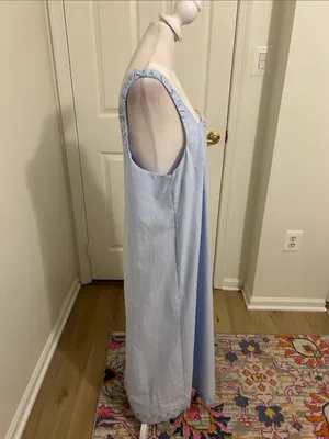 Djerf Avenue Breezy Embroidered Dress Blue Size Medium 100% Orangic Cotton thumbnail 10