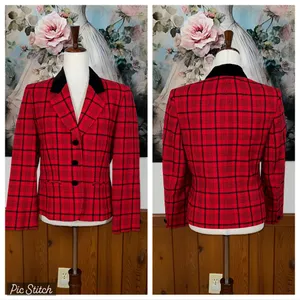 Awesome Vintage 1980s Velvet Trim Pendleton Plaid Wool Blazer! thumbnail 2