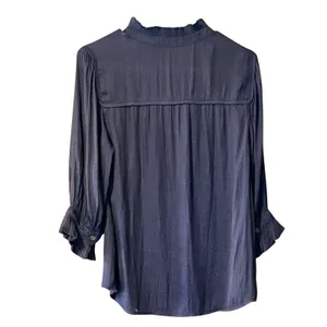 Democracy Navy Blue, contrast color Button‎ Front Blouse Small, Fits Medium thumbnail 9