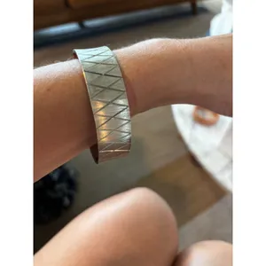 Monet Bangle Bracelet Silver Vintage‎ Etched Diamond Harlequin Pattern thumbnail 3