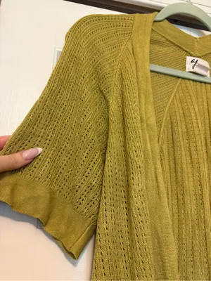 Andrea Jovine Olive Green Open-Front Short-Sleeve Cardigan thumbnail 3