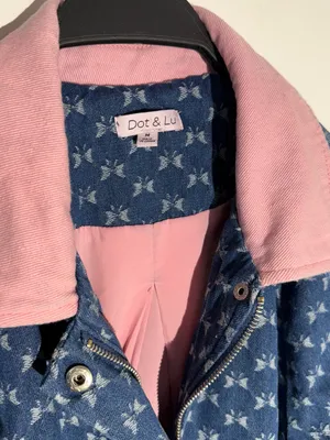 Anthropologie Dot & Lu Quilted Blue Floral Jacket Pink Collar Missing Zipper thumbnail 4