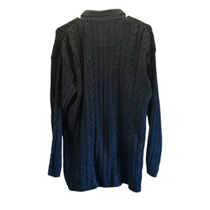 Blue Willis vintage blue denim heavy cable knit Shacket Medium cardigan academia thumbnail 3