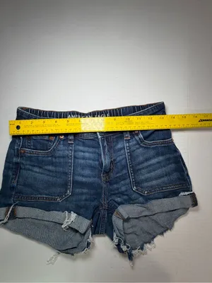 American Eagle Outfitters Distressed Folded Hem Denim Shorts - Dark Blue thumbnail 3