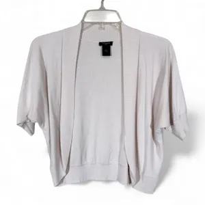 Ann Taylor Cream Cropped Cardigan Sweater Womens S Shrug Y2K Style Open Front thumbnail 2