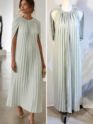☀️COS Pale Green Pleated Cape Sleeve Maxi Dress Minimalist Sz 8🧡 thumbnail 2