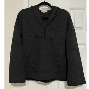 Max Studio London Black Waffle Knit Hooded Pullover Top Kangaroo Pocket Small thumbnail 2