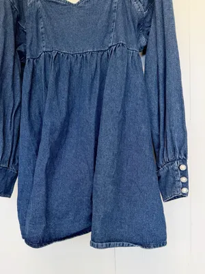 ASOS Luxe Curve Denim Baby Doll Long Sleeve Mini Dress with Bow Back Blue 16 thumbnail 5