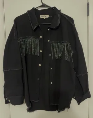 Peach Love sparkle fringe denim jacket thumbnail 1