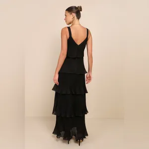 LULU’S Elegant Nature Black Pleated Sleeveless Tiered Maxi Dress thumbnail 5
