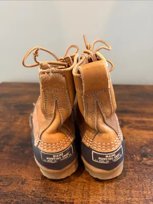 Vintage LL Bean Maine‎ Duck Rain Boots Tan Leather Brown Rubber Size 7 thumbnail 7
