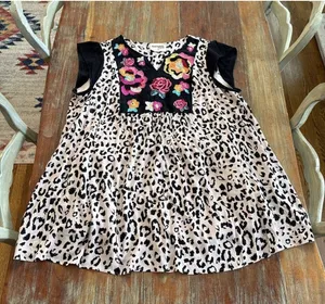 Savanna Jane Mini Dress 2X Beige Black Leopard Floral Multicolor Embroidery Boho thumbnail 1