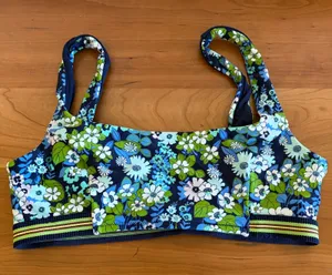 Aerie Floral Scoop Neck Bikini‎ Top Blue Green Stripe Band Medium thumbnail 1