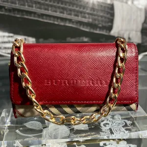 Authentic Rare Burberry Red Leather Nova Check Key Case thumbnail 2