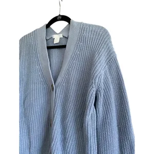 H&M Boxy Drop Shoulder Knit Cardigan Sweater Blue Size Small thumbnail 2
