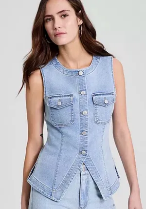And Now This Denim Sleeveless Flyaway Vest Top Size Small thumbnail 1