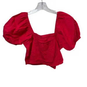 Womens Red Puff Sleeve Crop Top Square Neck Smocked Back‎ Cottagecore Boho y2k thumbnail 2