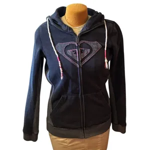 Roxy Women's Charcoal Zip-Up Hoodie with Pink Logo Accents M medium vtg thumbnail 8