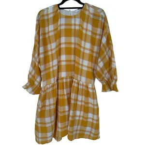 NWT Mango Checked 3/4 Sleeve Cotton‎ Mini Dress Size 6 Feminine Academia Preppy thumbnail 5