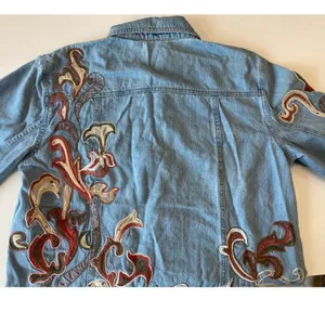 Erik‎ Stewart Vintage Denim Jacket Womens L Floral Embroidered Boho Size 2 thumbnail 8