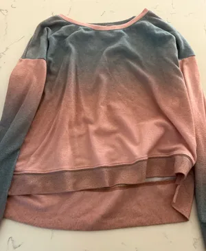 Onzie Rose Pink and Slate Blue Ombre Crew Neck Sweater thumbnail 1