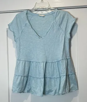 Altar’d State Light Blue Women's Tiered babydoll V-Neck Top size medium thumbnail 1