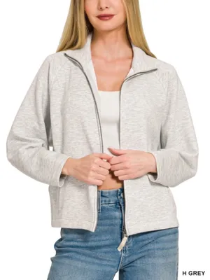 ZENANA Premium scuba full zip jacket in Heather gray size large relaxed fit thumbnail 1