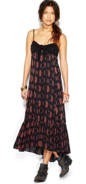 Free People totally tubular brown black‎ maxi dress Sz S thumbnail 1