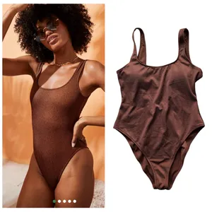 Aerie One Piece Cheekiest Swimsuit Pique Babewatch Brown Size Large Swimwear thumbnail 2