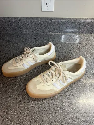 adidas Women's Cream Suede Sneakers with Iridescent Three Stripes thumbnail 4