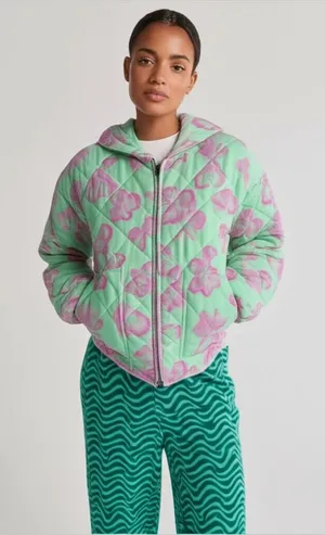 Wild Fable‎ Unisex Mint Green Floral Quilted Puffer Jacket Cozy Trendy Size L thumbnail 1