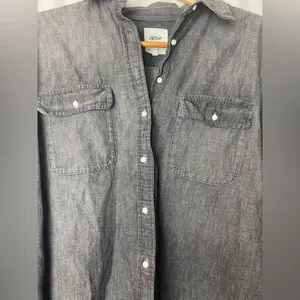 Aerie Dark Gray Minimalist Academia Button-Down Denim cotton school Shirt S/P thumbnail 3