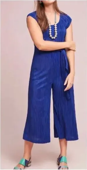 Anthropologie Maeve Blue Sonata pleated jumpsuit thumbnail 1