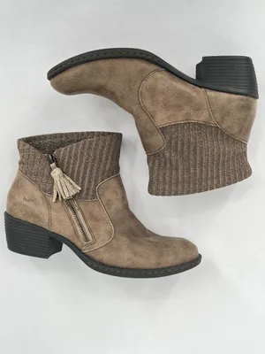 b.o.c. Born Bendell Taupe Faux Leather Knit Collar Tassel Ankle Booties 9M thumbnail 3