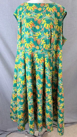 Bright and Beautiful Midi Dress Green Floral Sunburst Mod Retro Plus 24 thumbnail 1