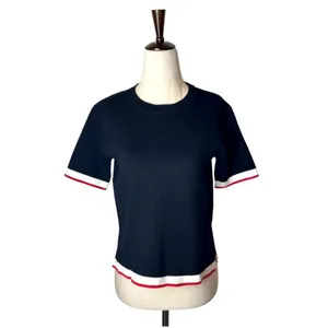 Zara Sweater Women Small Black Knit Crew‎ Neck Striped Trim Top Nautical Preppy thumbnail 2