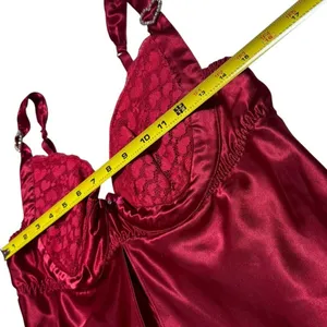 Frederick’s of Hollywood Wine Red Heart Jeweled Embroidered Teddy Top XL‎ thumbnail 10