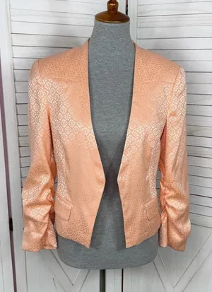Victorias‎ Secret Satin Jacquard Open Front Cropped Blazer Jacket Peach 10 thumbnail 1