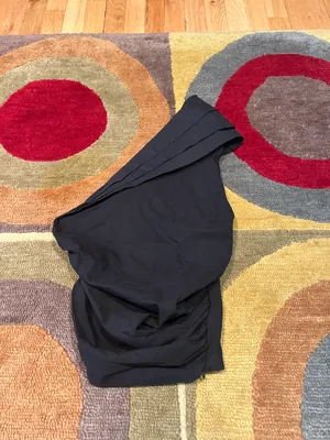 ZARA NWOT Black One Shoulder Ruffle Sleeve Ruched Nylon Black Top Women’s Small thumbnail 1
